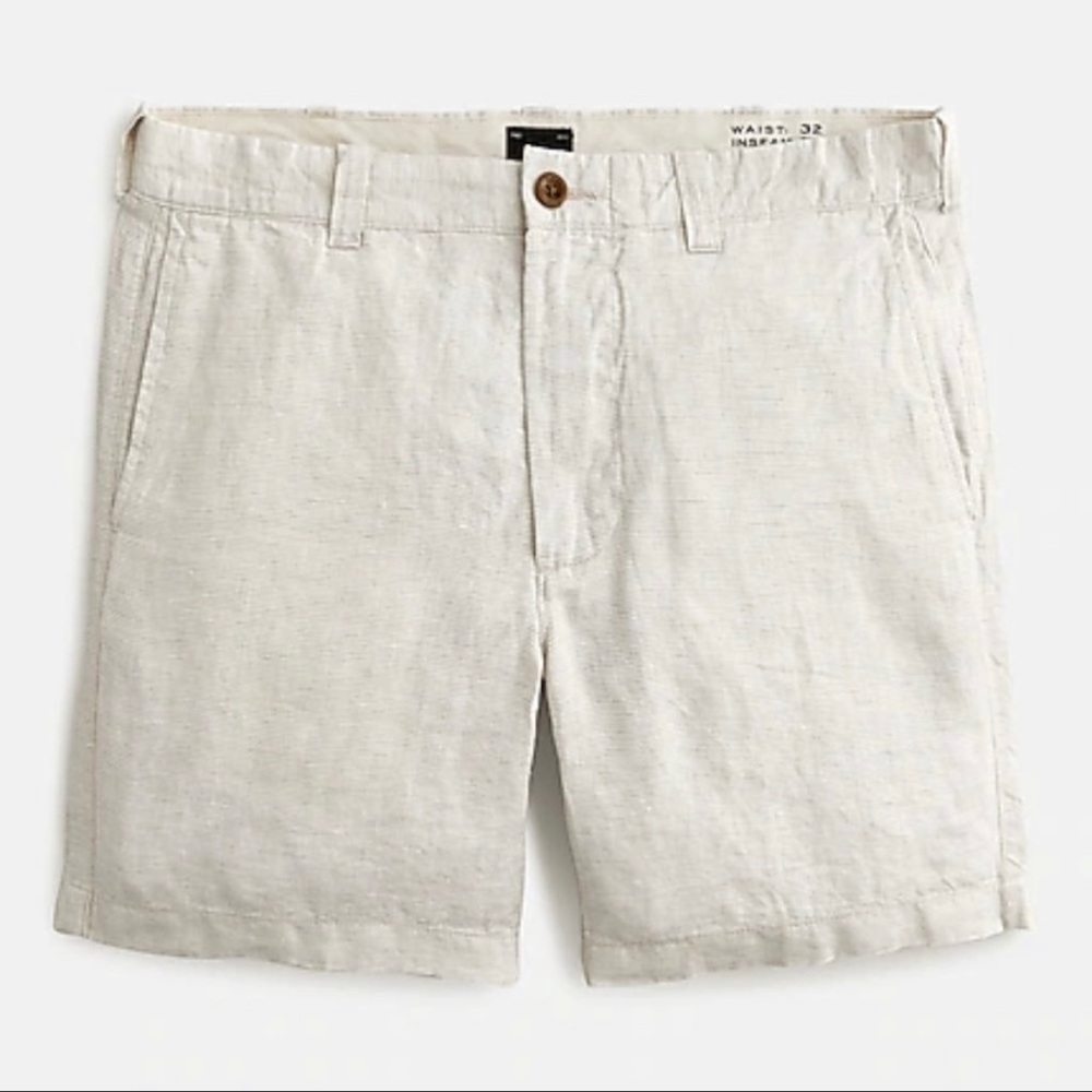 J. Crew 100% Linen 7” Shorts in Tan/White Microstripe